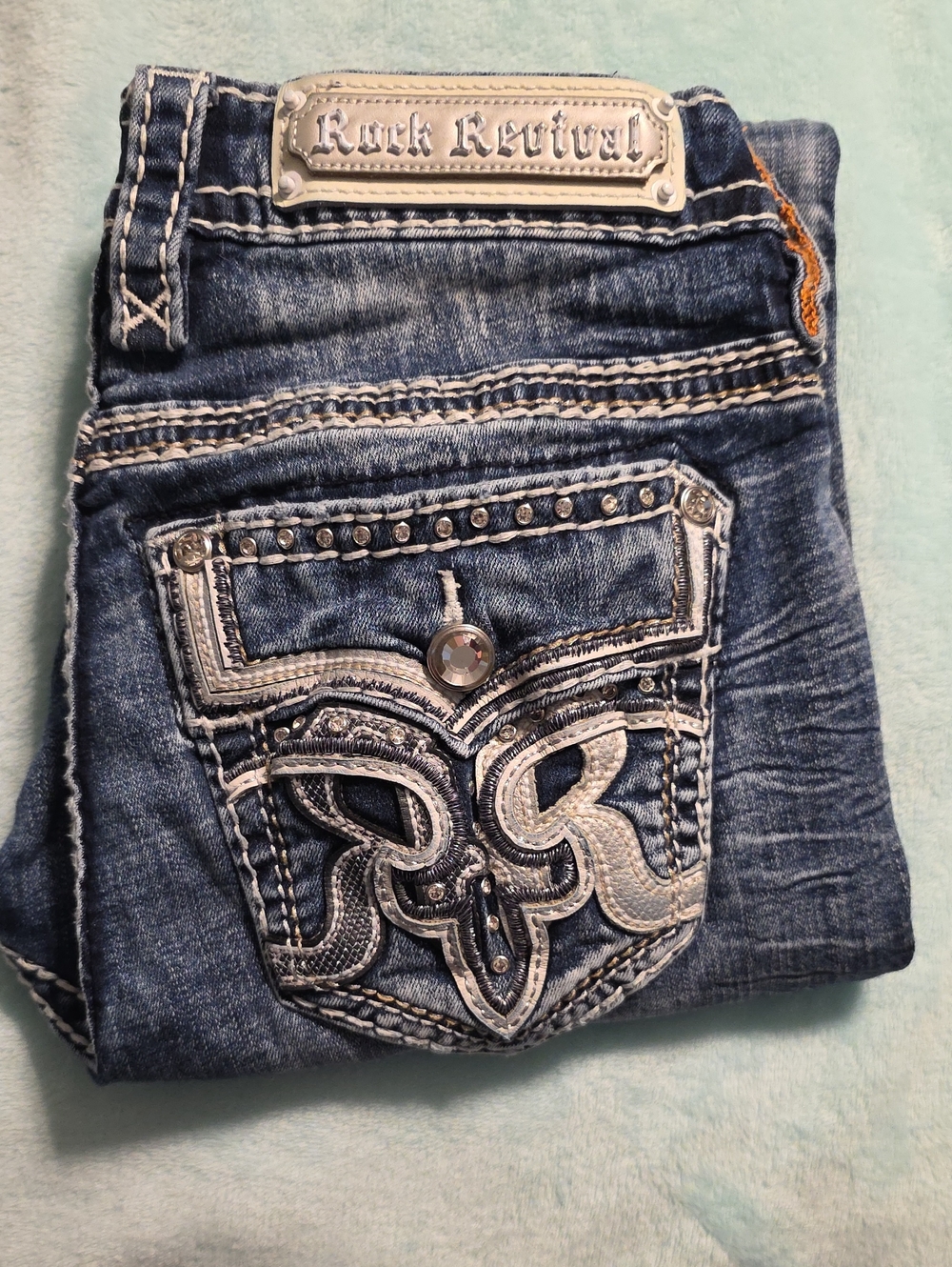 Rock Revival Women's Dark Blue Embroidered Boot Cut Jeans